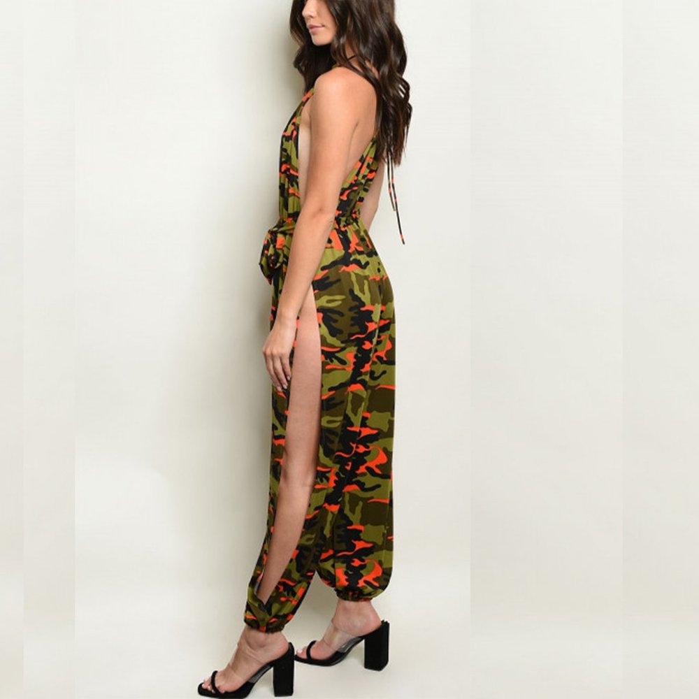 Sleeveless Camouflage and Orange Jumpsuit - Picture 3 of 4